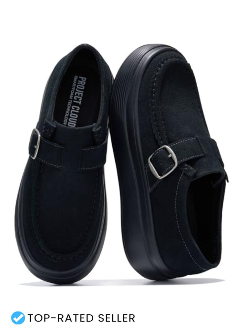 Genuine Suede Platform Loafers Slip-On Comfort Work Shoes for Women